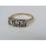 A three stone diamond ring, each stone 0.25cts approx, in unmarked gold, size N, 3.5g