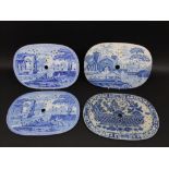 A pair of 19th century Spode drainers of oval form with blue and white printed decoration of figures