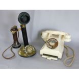 Ivory Bakelite telephone together with a further candlestick phone (2)