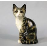 A Winstanley model of a seated tabby cat with painted mark to base Kensington, 21, 27 cm tall