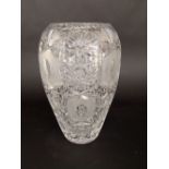 Good quality cut glass baluster vase with various star cut and other decoration, 28 cm tall (AF)