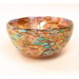 Mottled art glass bowl, signature to base, 20 cm diameter