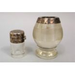 Silver rimmed glass match striker together with a silver topped glass scent bottle (2)