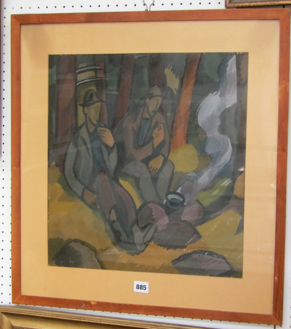 A mid-20th century Norwegian gouache painting on card by Gert Jynge, (1904-1994) of two men