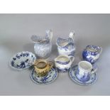 A collection of 19th century and other blue and white printed wares including a Lausanne pattern