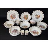 A collection of Royal Doulton Bunnykins nursery wares including four baby's feeding bowls, two