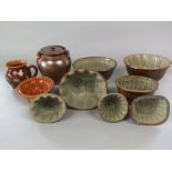 A collection of seven various 19th century stoneware jelly moulds, subjects including two lions, a