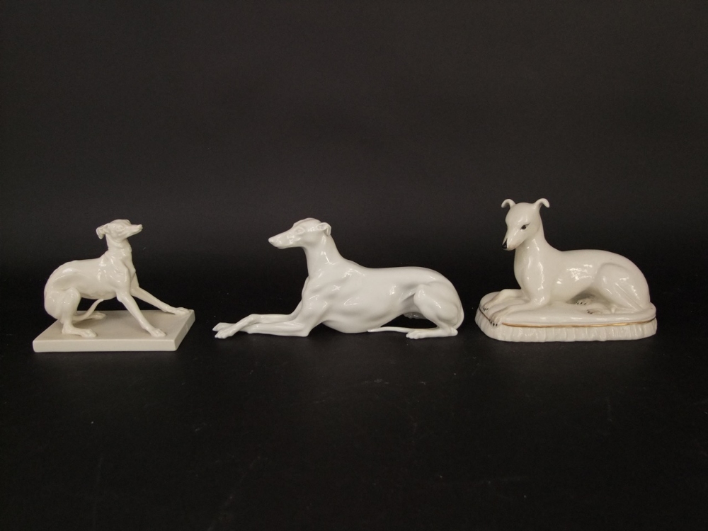 A collection of continental and other white glazed models of dogs including a Nymphenburg group of a - Image 3 of 5