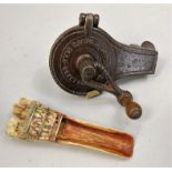 19th century mechanical nutmeg grater in iron - patented June 7th 1870 with table clamp fitting