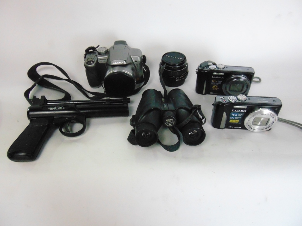 A mixed lot to include a selection of photography equipment, a brass bankers light a pair of long - Image 2 of 3