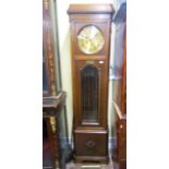 A mid 1920s period oak long case clock with three train movement and anodised dial, with