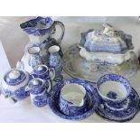 A collection of blue and white printed wares including a 19th century Asiatic Plants pattern