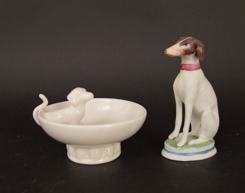 A collection of continental and other white glazed models of dogs including a Nymphenburg group of a - Image 4 of 5