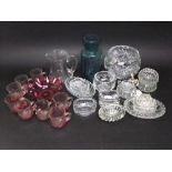 Mixed collection of glassware to include a cut glass rose bowl, various other dishes and a