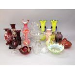 A collection of coloured glass to include vase, bowls, etc