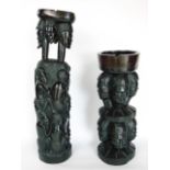 African tree of life type carved tribal figure together with a further carved tribal ashtray in