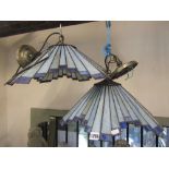 A contemporary Tiffany style leaded hanging ceiling light of flared stepped form with light blue