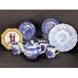 A quantity of Burleigh ware Willow pattern blue and white printed wares including tea pot, five