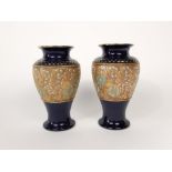 A pair of Royal Doulton Slaters blue ground vases with impressed marks to base and numbers 7011,