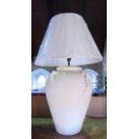 Good quality stoneware table lamp in the form of a water carrying jug, with shade, 78cm in total