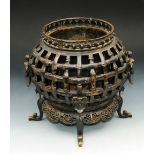 French bronze jardiniere by Alphonse Giroux of Paris, in the form of a woven bamboo basket with gilt