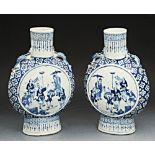 A pair of Chinese vases of moon flask shaped form each with painted male character decoration and