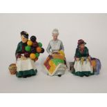Three Royal Doulton figures - Silk and Ribbons HN2017, The Old Balloon Seller HN1315 and Eventide