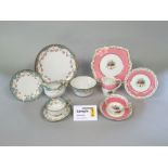 A collection of Foley china pink ground tea wares with flower basket detail comprising milk jug,