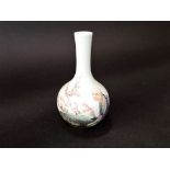 An oriental bottle vase with polychrome painted decoration of an elderly man in a landscape setting,