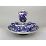 An unusual 19th century Copeland blue and white printed willow pattern Lazy Susan part coffee set