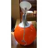 A late 1960s/early 1970s orange glass spherical pendant light, with chrome fittings, 45cm high