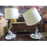 A pair of contemporary art deco in style polished chromium plated table lamps, with angled square