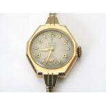 Vintage ladies 9ct Tudor royal cocktail watch, the champagne dial with Arabic numerals 12, 2, 4, 8