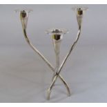 Modernist three branch white metal candelabra possibly of Scandinavian origin, 24 cm high