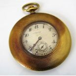 18ct Asprey engine turned pocket watch, with Arabic numerals and subsidiary second dial