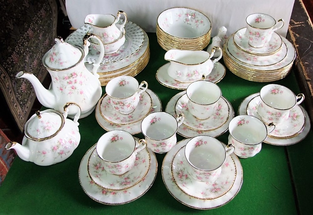 A quantity of Royal Albert Victoriana Rose pattern wares comprising coffee pot, tea pot, milk jug,