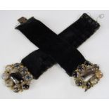 A Victorian black velvet convertible choker or pair of bracelets, with two millegrain set banded