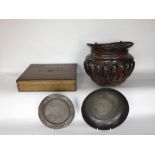 A mixed eastern lot to include a Japanese lacquered lidded box, a further middle eastern cast