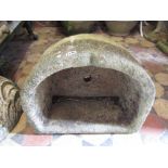 A small weathered cast composition stone D shaped trough approx 54 cm wide x 45 cm deep x 25 cm