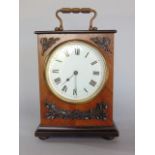 Continental fruit wood and king wood shelf clock with applied oak leaf and acorn decoration, with