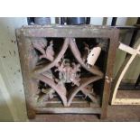 Four reclaimed, probably Victorian, cast iron square panels with decorative pierced foliate detail