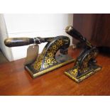 Two Victorian ironwork address letter presses with gilded floral detail