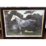A late 19th century oil painting on board of a dappled grey horse, 41 cm x 56 cm, together with a