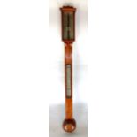J H Steward oak case mercurial stick thermometer barometer, 92cm high