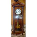 Vienna regulator single train wall clock, with weight and pendulum, the 16cm enamel dial fitted with