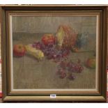 A 20th century oil painting on board by Deirdre Daines (born 1950), of a still life with