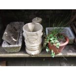 A small reclaimed Rowanco white glazed stoneware sink, a Victorian silicated carbon water filter,