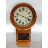 Fruitwood and marquetry two train drop dial wall clock with 30cm two train dial