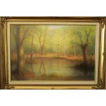 A quantity of various 20th century oil paintings on canvas including example of a woodland scene