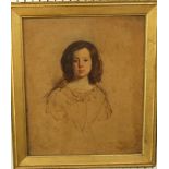 A 19th century oil painting on canvas - half length portrait sketch of a young girl, 35 x 30cm in